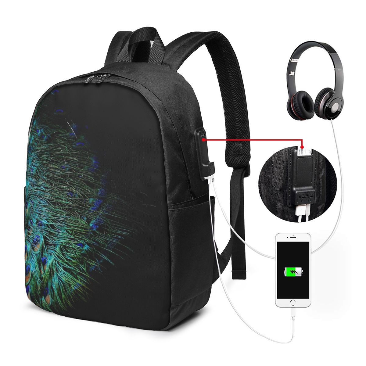 Sac à dos avec plumes de paon  - Travel Bags avis et prix